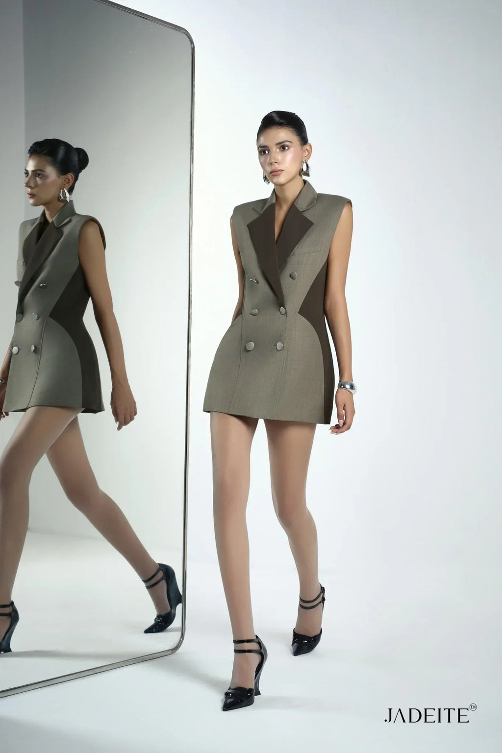 Slim Ash Grey Blazer Gilet & Ash Grey Short-skirt