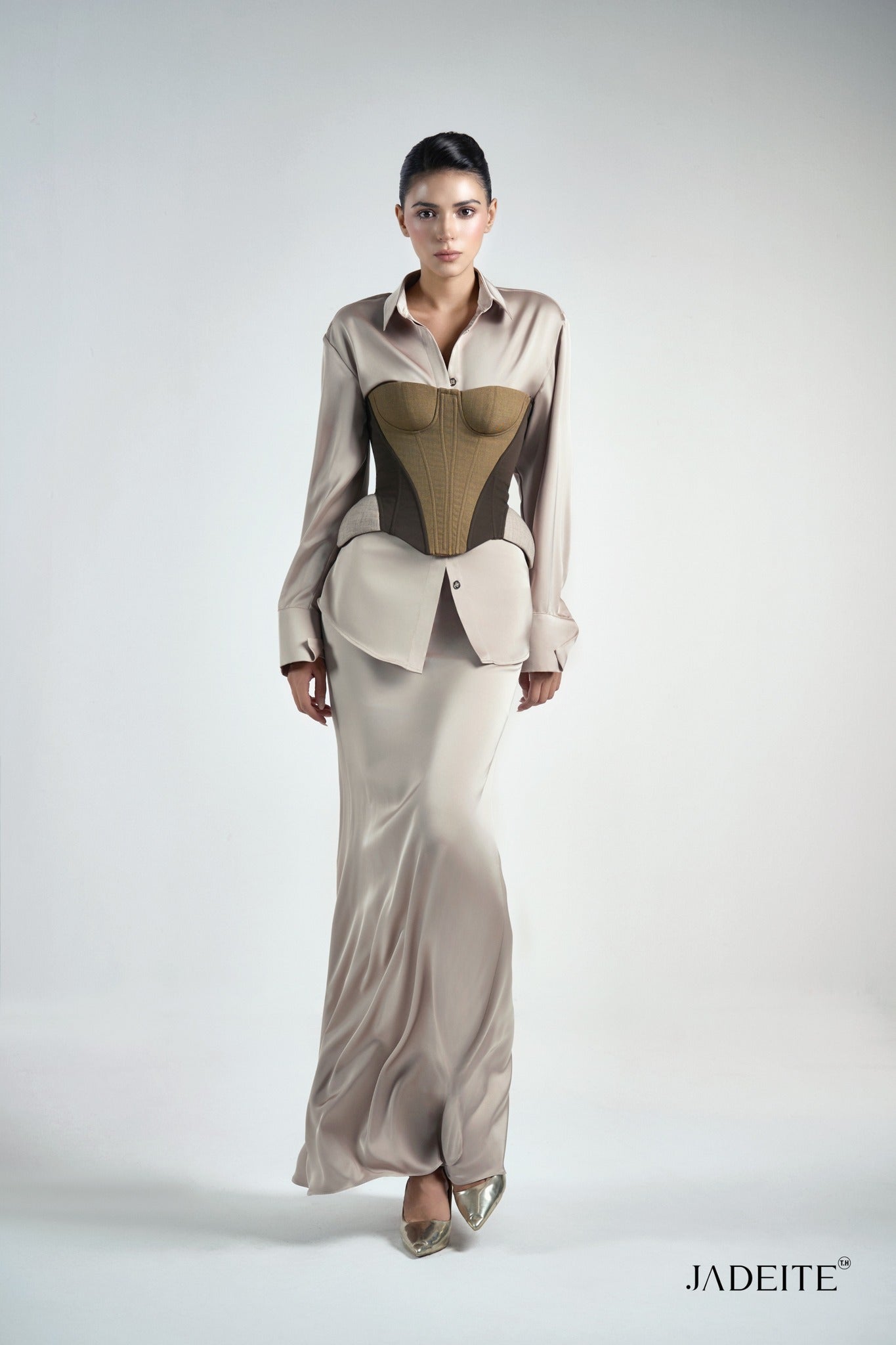 Iron Olive Corset & Planny Ver2. Nude Shirt & Kim N Maxi-Skirt