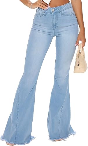 CutieLove Womens Ripped Jeans Bell Bottom Flare Jeans Mid Rise Destroyed Hem Denim Pants