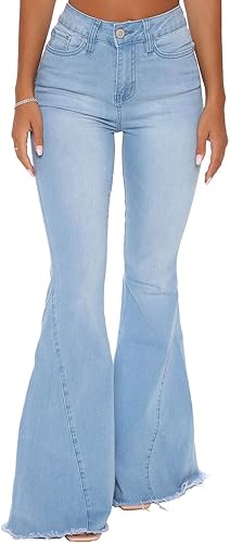 CutieLove Womens Ripped Jeans Bell Bottom Flare Jeans Mid Rise Destroyed Hem Denim Pants
