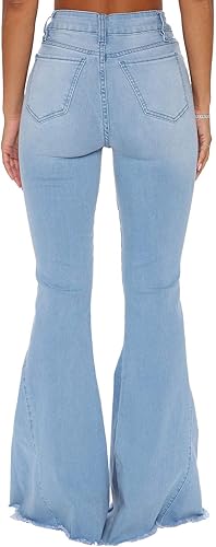 CutieLove Womens Ripped Jeans Bell Bottom Flare Jeans Mid Rise Destroyed Hem Denim Pants