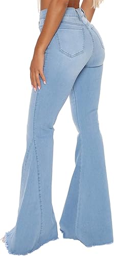 CutieLove Womens Ripped Jeans Bell Bottom Flare Jeans Mid Rise Destroyed Hem Denim Pants