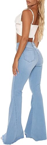 CutieLove Womens Ripped Jeans Bell Bottom Flare Jeans Mid Rise Destroyed Hem Denim Pants