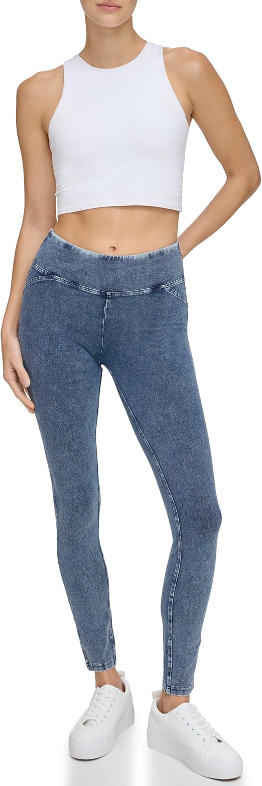 Andrew Marc Womens High Waist Faux Denim Full Length Legging. Regular and Plus Sizes