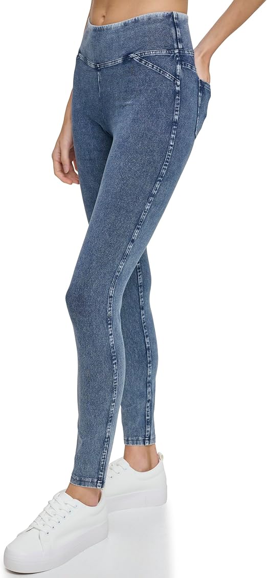 Andrew Marc Womens High Waist Faux Denim Full Length Legging. Regular and Plus Sizes