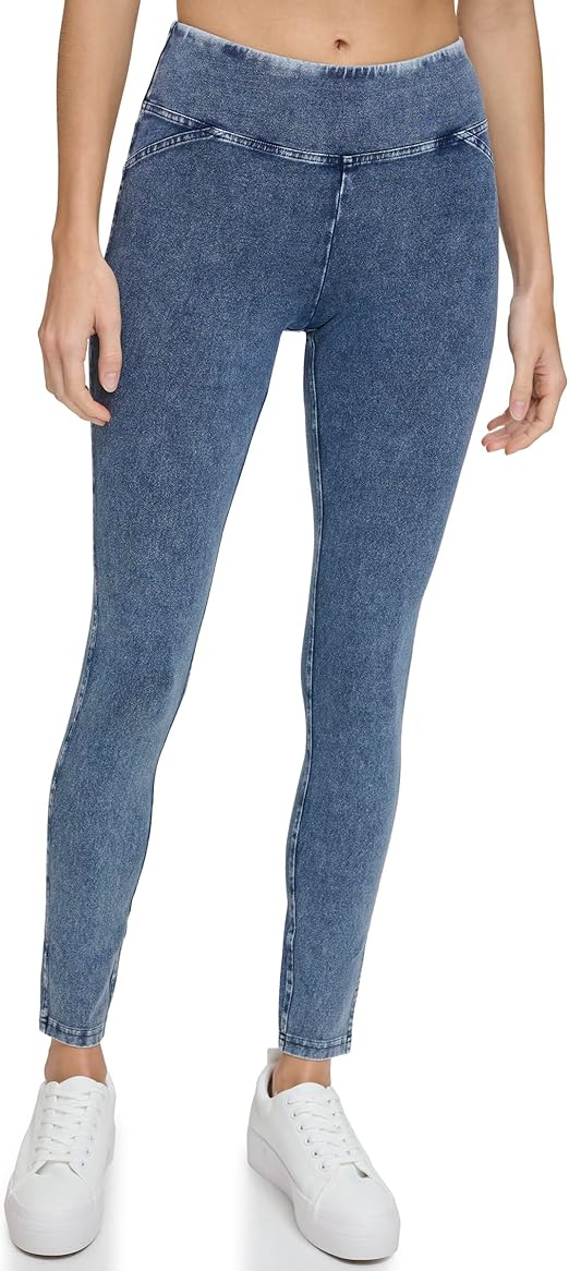 Andrew Marc Womens High Waist Faux Denim Full Length Legging. Regular and Plus Sizes